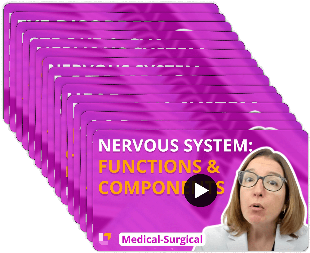 Nervous system video stack with Cathy Parkes RN covering multiple topics from Medical-Surgical Nursing flashcards