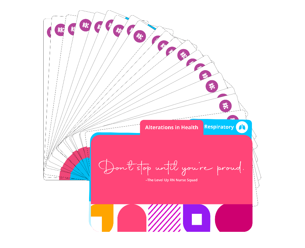 Respiratory system Pediatric Nursing flashcards fanned display covering asthma, pneumonia, respiratory distress, airway disorders with blue cover