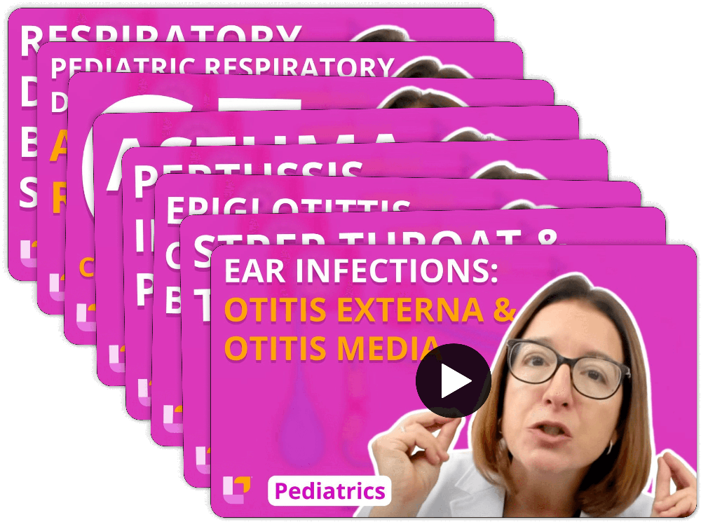 Respiratory system video stack with Cathy Parkes RN covering asthma, pneumonia, respiratory distress from Pediatric Nursing flashcards