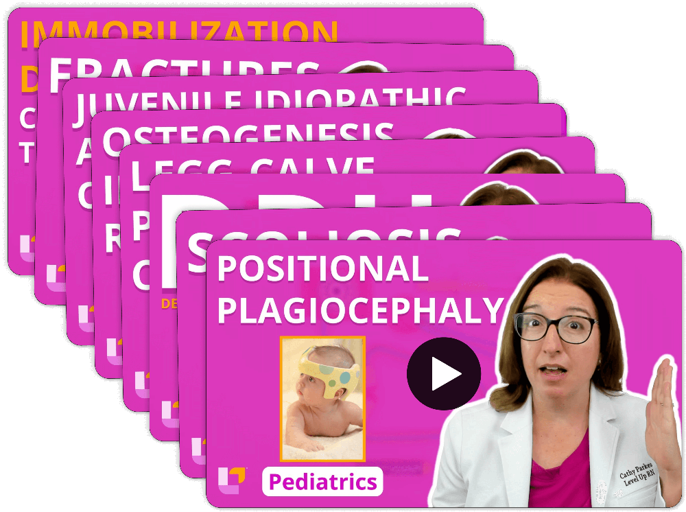 Musculoskeletal system video stack with Cathy Parkes RN covering fractures, scoliosis, bone disorders from Pediatric Nursing flashcards