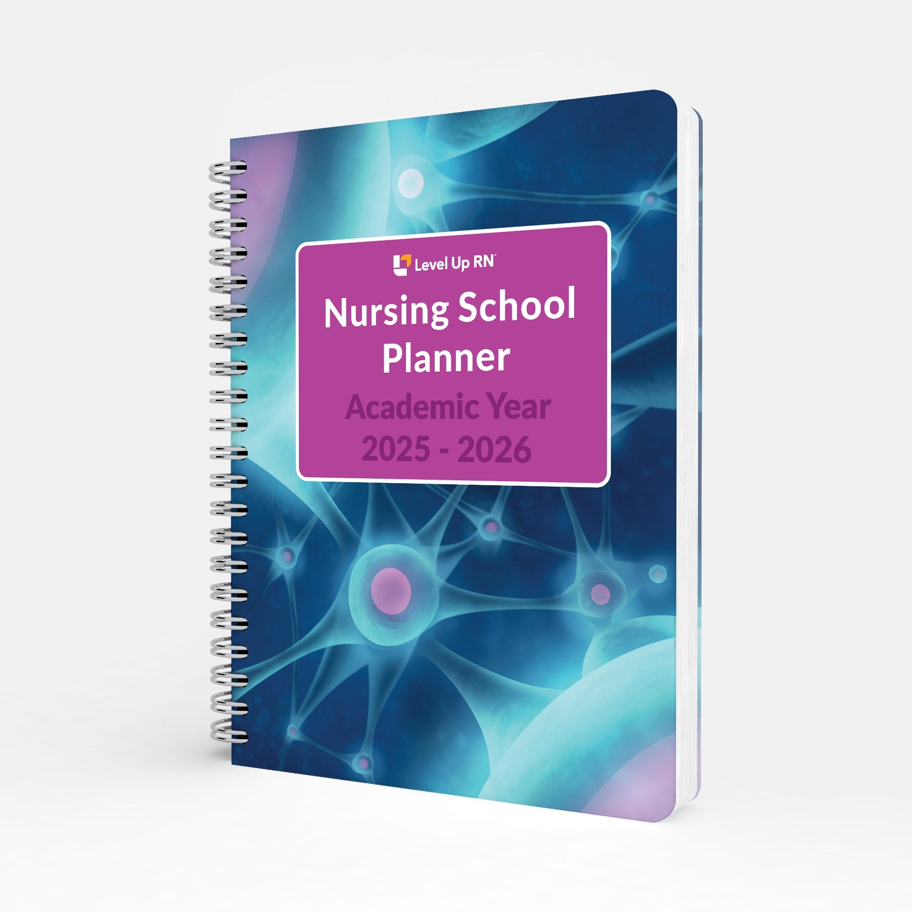 Nursing school planner for academic year 2025-2026 with a blue and purple design on a white background.