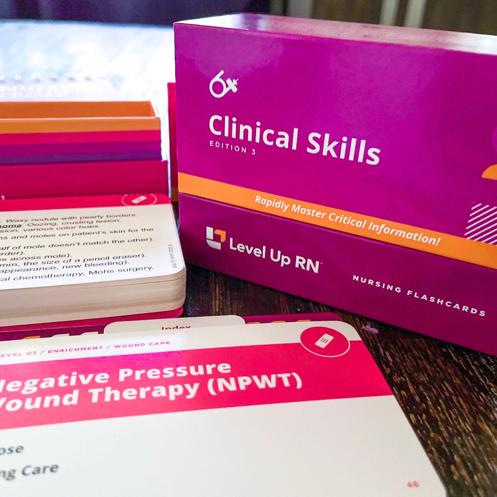 Clinical Skills - Nursing Flashcards on a table