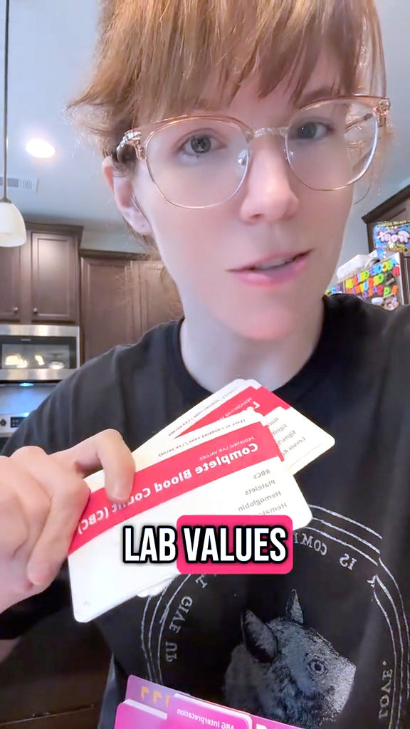 Katie holding Complete Blood Count flashcards from Lab Values & ABG Interpretation - Nursing Flashcards