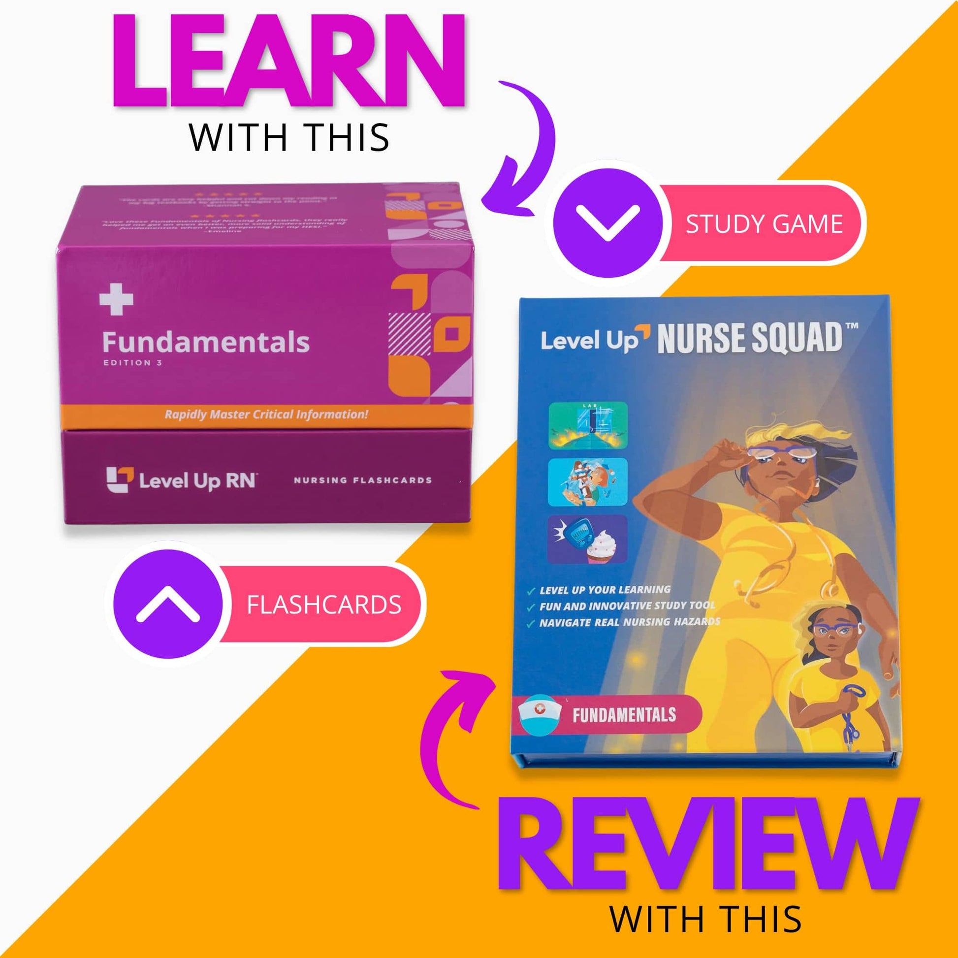 Learn with the flashcards, review with the study game