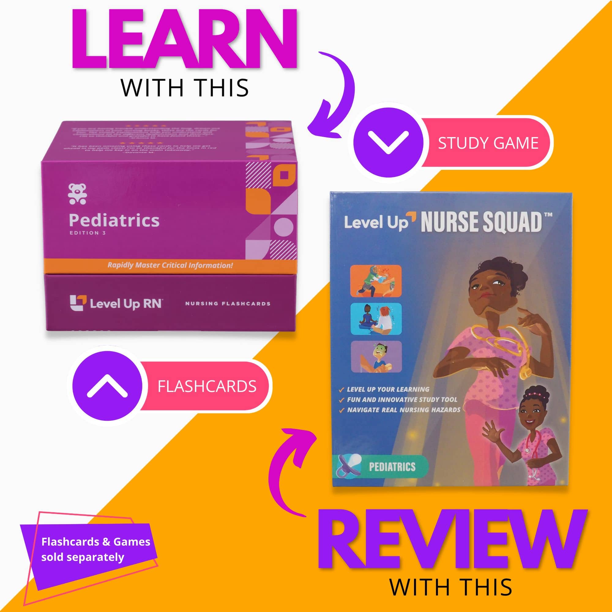 Learn with the flashcards, review with the study game (sold separately)